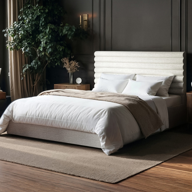 SOLACE+CO Velora King Size Beige Chenille Ottoman Bed with Panel Headboard - image 1