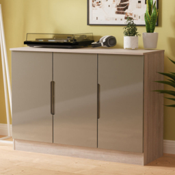 Crowndale Milan Grey Gloss and Grey Oak 3 Door Sideboard Ready Assembled