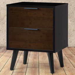 Julian Bowen Alba 2 Drawer Walnut Oak and Matt Black Bedside Table