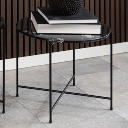 Florence Avila Black Polished Marble Stone Side Table