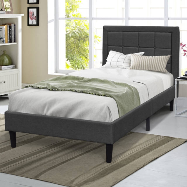 Brooklyn Single Dark Grey Buttoned Headboard Bed Frame - image 1