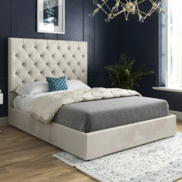 Alma Silver Double Velvet Upholstered Bed Frame with Chesterfield Headboard