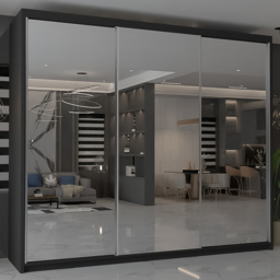 M N Furniture Modern Gala 3 Door Black Mirrored Sliding Wardrobe 250cm - thumbnail 1
