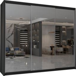 M N Furniture Modern Gala 3 Door Black Mirrored Sliding Wardrobe 250cm - thumbnail 2