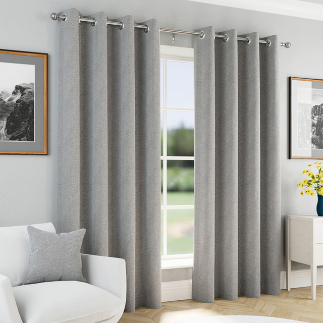 Enhanced Living Herringbone Grey Blackout Eyelet Thermal Curtains 117 x 137cm - image 1
