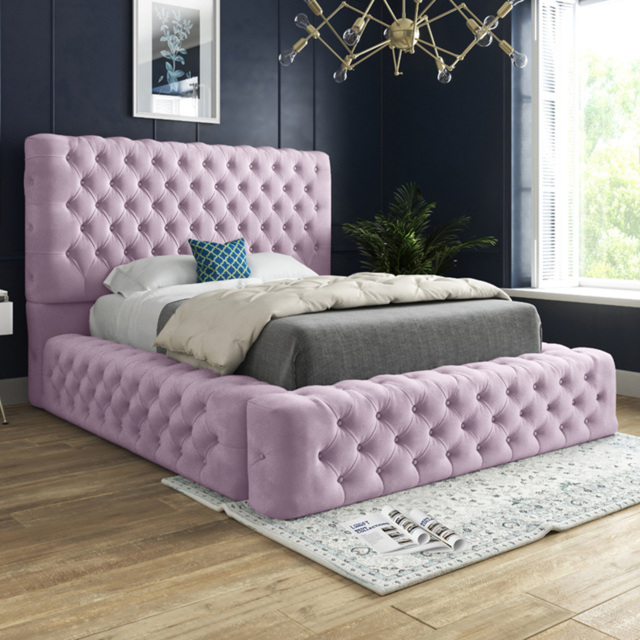 Grand Milan Pink Small Double Upholstered Bed Frame with Pleated Chesterfield Headboard - image 1
