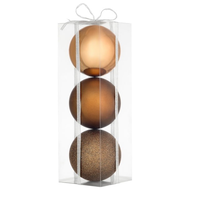 Pack of 3 Large Copper Shatterproof Christmas Bauble Decorations - 120mm