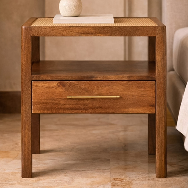 Artisan Furniture Saffron Honey Caramel Single Drawer Single Shelf Rattan Nightstand - image 1