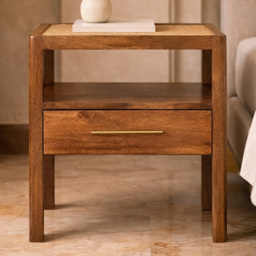 Artisan Furniture Saffron Honey Caramel Single Drawer Single Shelf Rattan Nightstand