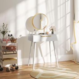 Portland White 2 Drawer Dressing Table with Round Mirror - thumbnail 4