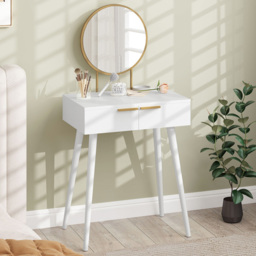 Portland White 2 Drawer Dressing Table with Round Mirror
