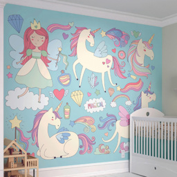 Origin Murals Princess Unicorn Blue Wall Mural - thumbnail 1