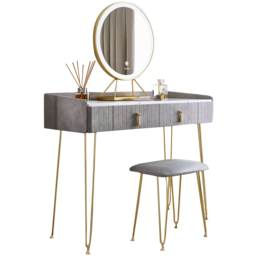 CARME Home Tokyo Glow Grey 2 Drawer Velvet LED Mirror Dressing Table with Stool - thumbnail 2