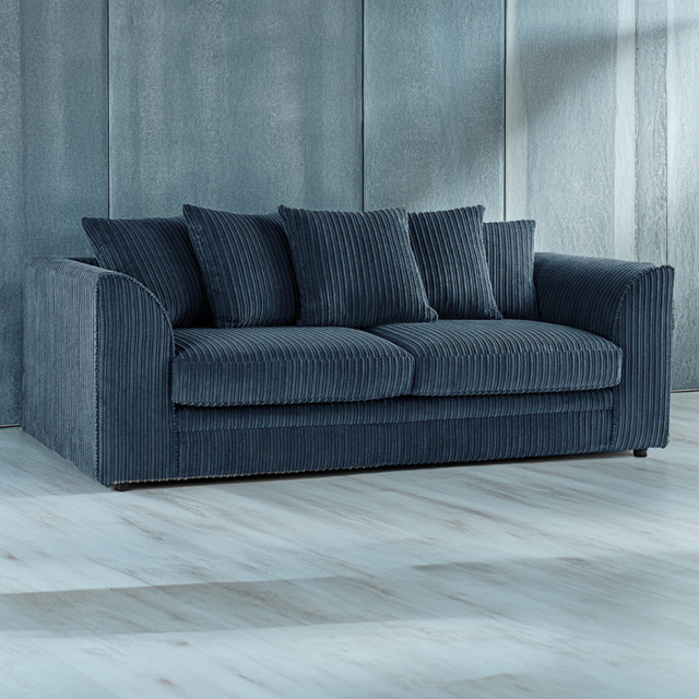 Luxor 3 Seater Navy Blue Jumbo Cord Fabric Sofa Set with Scatter Back - image 1