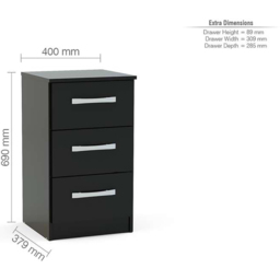 Lynx 3 Drawer Black Bedside Table - thumbnail 4