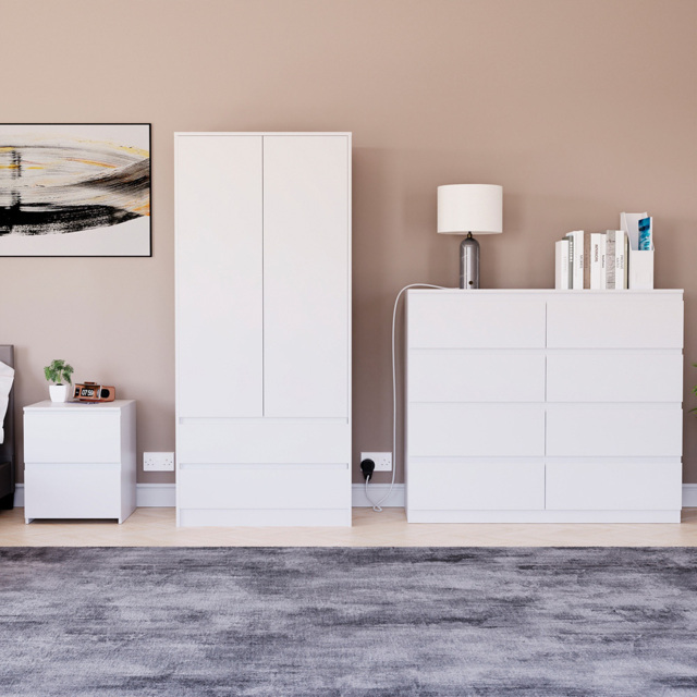 Vida Designs Denver 3 Piece White Bedroom Furniture Set - image 1