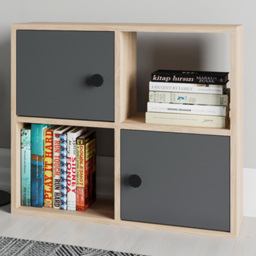 Decorotika Tuttle Oak and Anthracite 2 Door 2 Shelf Multipurpose Bookcase