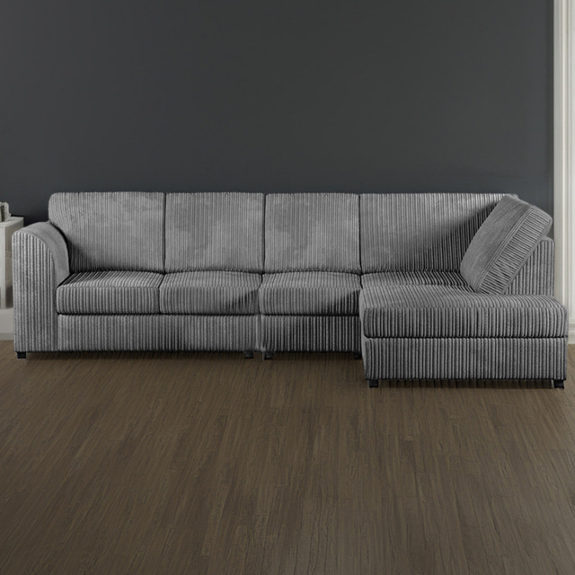 Luxor 5 Seater Grey Jumbo Cord Right Hand L Shaped Corner Sofa with Full Back - image 1