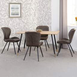 Seconique Hamilton Quebec Oak Effect PU 4 Seater Dining Table Set Brown