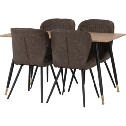 Seconique Hamilton Quebec Oak Effect PU 4 Seater Dining Table Set Brown - thumbnail 3