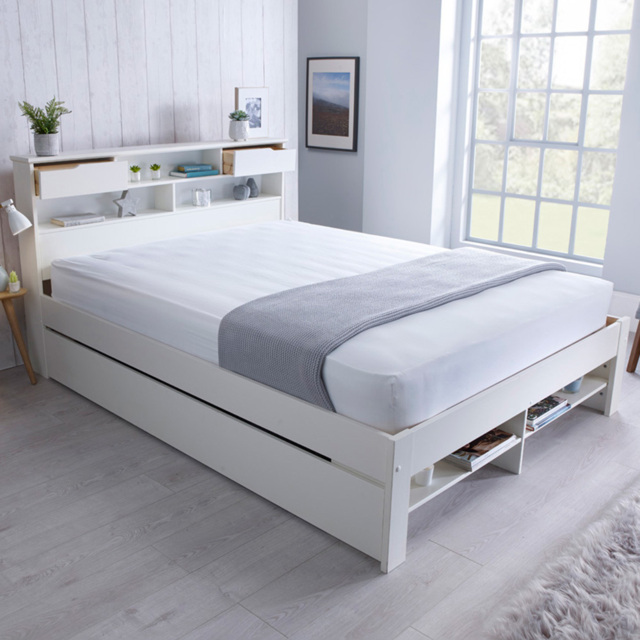 Fabio King Size White Wooden Storage Bed Frame - image 1
