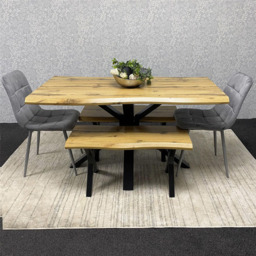 Kosy Koala 4 Seater Wood and Velvet Dining Bench Set Brown and Grey