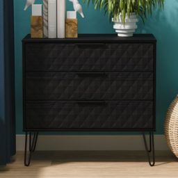 Crowndale Harlequin 3 Drawer Black Ash Chest of Drawers Ready Assembled - thumbnail 1