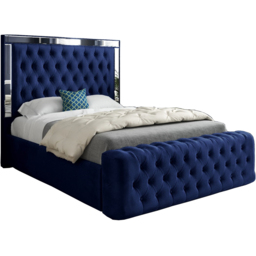 Marino Blue King Size Velvet Upholstered Bed Frame with Mirrored Headboard - thumbnail 2