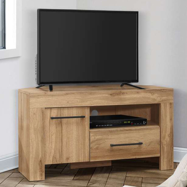 Compton Single Door Single Drawer Single Shelf Oak Corner TV Unit - image 1