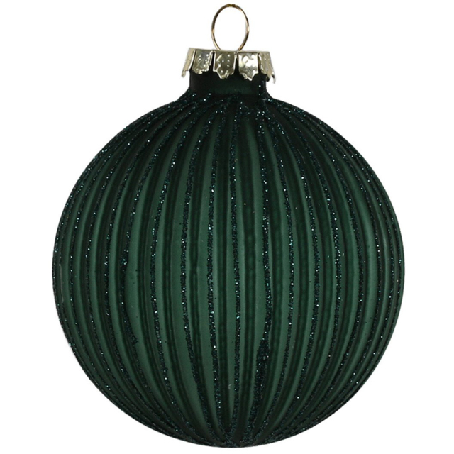 Single Santa's Chalet Emerald Green Glittered Ridged Bauble in Assorted styles - image 1