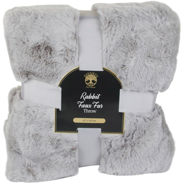 Divante Rabbit Faux Fur Grey Throw 127 x 152cm - image 1