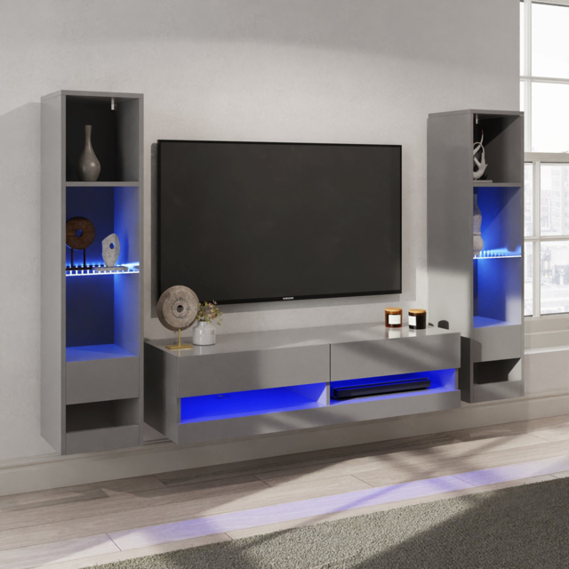 GFW Galicia 10 Shelf Grey Wall Mounted LED Full Media Set - image 1