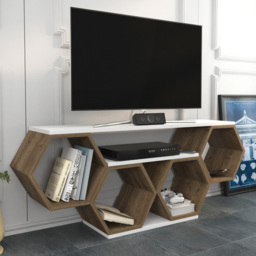 Decorotika Honey White and Walnut Wide Hexagonal TV Unit
