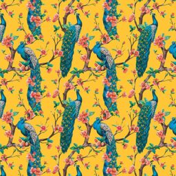 Origin Murals Flowery Peacocks Yellow Wall Mural - thumbnail 2