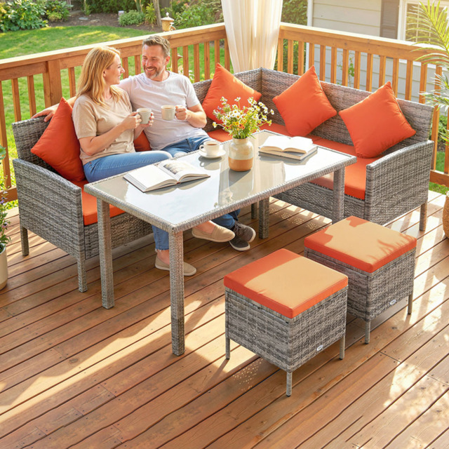Outsunny Orange 6 Seater PE Rattan Corner Garden Dining Sofa Set - image 1