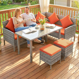 Outsunny Orange 6 Seater PE Rattan Corner Garden Dining Sofa Set - thumbnail 1