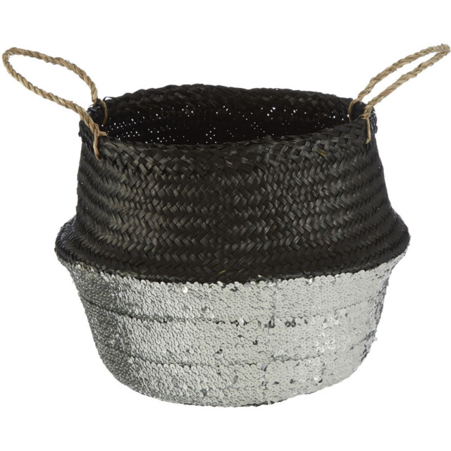 Premier Housewares Black and Silver Sequin Medium Seagrass Basket - image 1