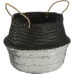 Premier Housewares Black and Silver Sequin Medium Seagrass Basket - thumbnail 3