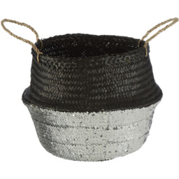 Premier Housewares Black and Silver Sequin Medium Seagrass Basket