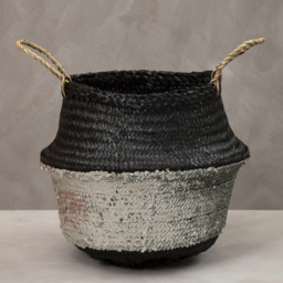 Premier Housewares Black and Silver Sequin Medium Seagrass Basket - thumbnail 2