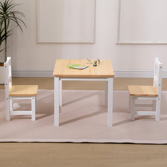 FurnitureHMD Kids 2 Seater White Pine Wood Table and Chair Set - image 1