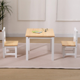 FurnitureHMD Kids 2 Seater White Pine Wood Table and Chair Set - thumbnail 1