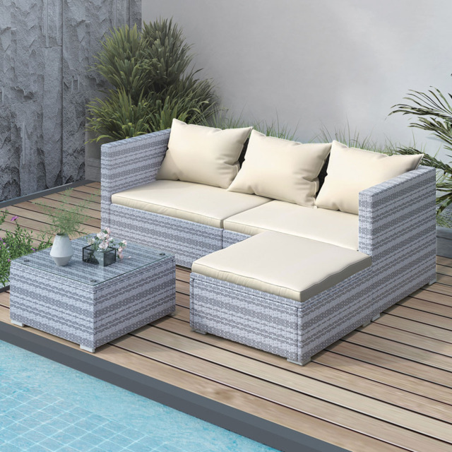 Rattrix Grey 3 Seater Rattan Garden Furniture Set with Washable Cushions
