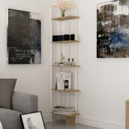 Decorotika Alice White and Oud Oak 5 Tier Corner Bookcase - thumbnail 1