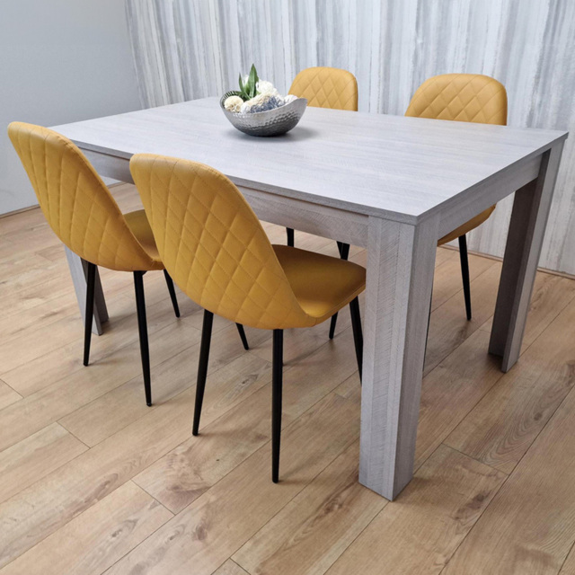 Kosy Koala 4 Seater Faux Leather Gem Pattern Rectangular Dining Set Grey and Mustard - image 1