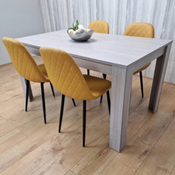 Kosy Koala 4 Seater Faux Leather Gem Pattern Rectangular Dining Set Grey and Mustard - thumbnail 1