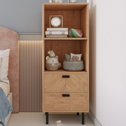 Seconique Leon 2 Drawer 2 Shelf Medium Oak Effect Cabinet