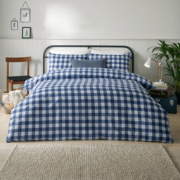 furn. Hartsford King Size Navy Check Printed Duvet Set