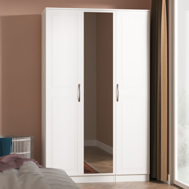 Crowndale Dorset 3 Door Signature White Mirrored Wardrobe Ready Assembled - image 1