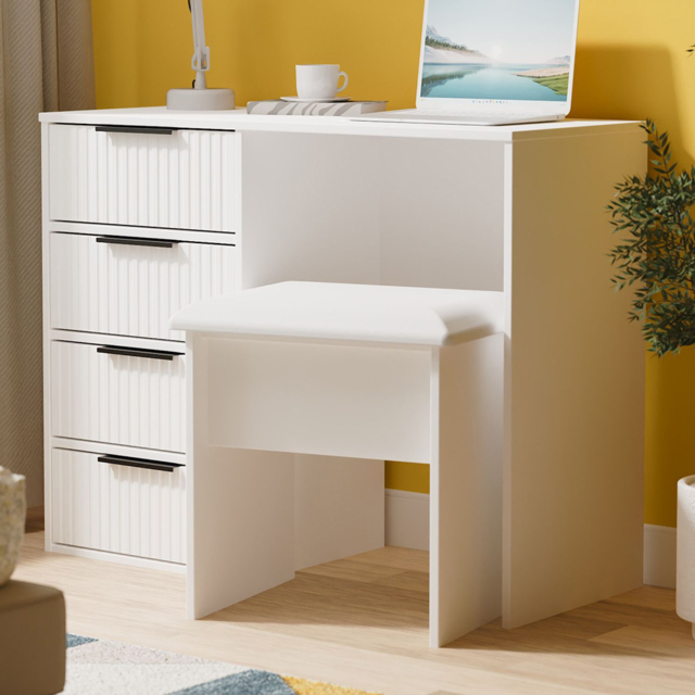 Crowndale Fluted 4 Drawer White Matt Vanity Dressing Table Ready Assembled - image 1